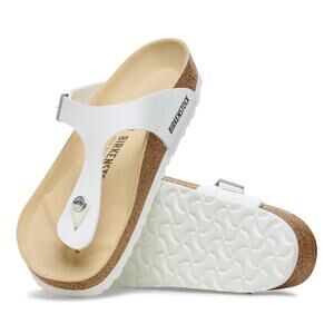 NWB Birkenstock 37 white Gizeh BS leather Birko-Flor
